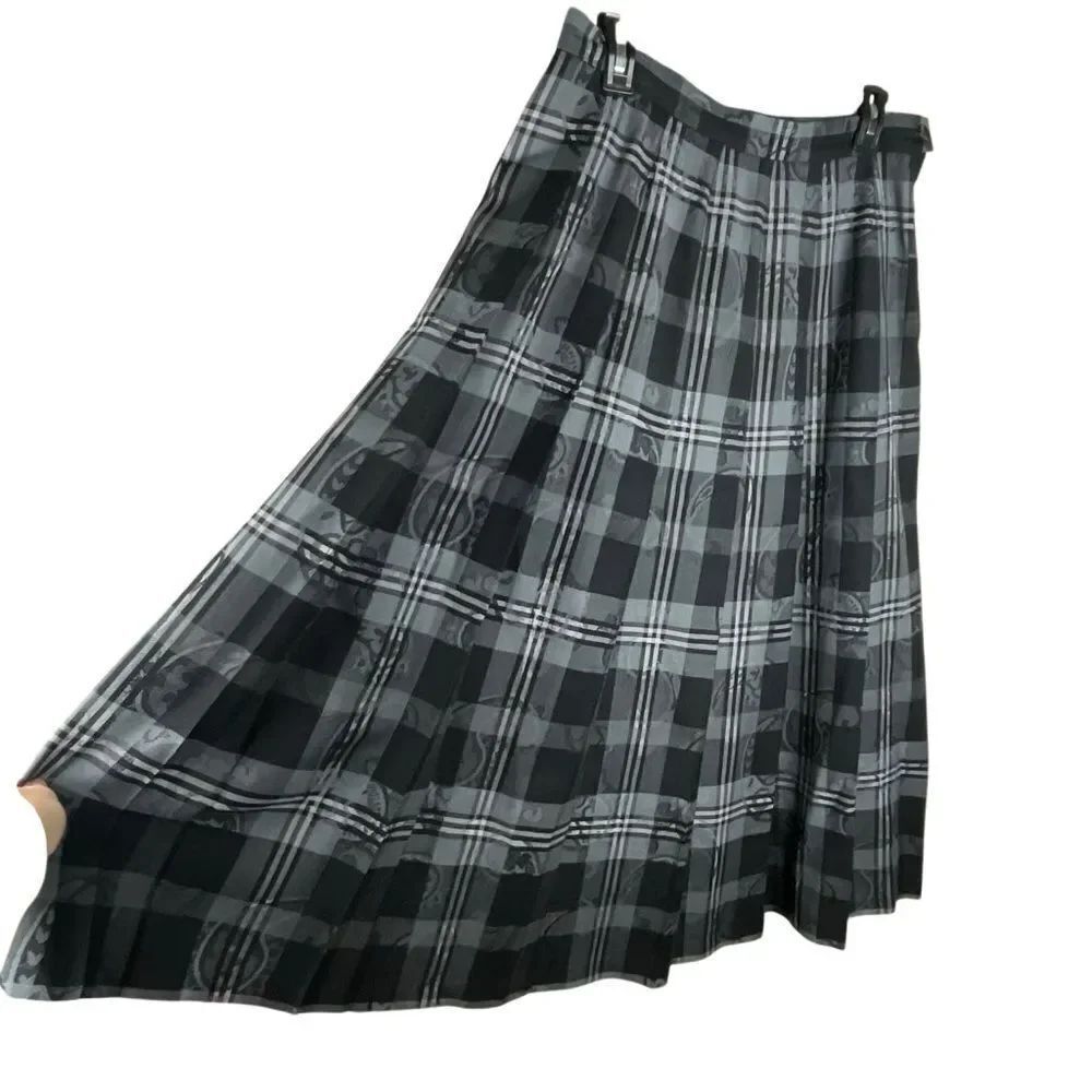 Vintage Pendleton Plaid Paisley Print Pleated Wool Maxi Skirt 12